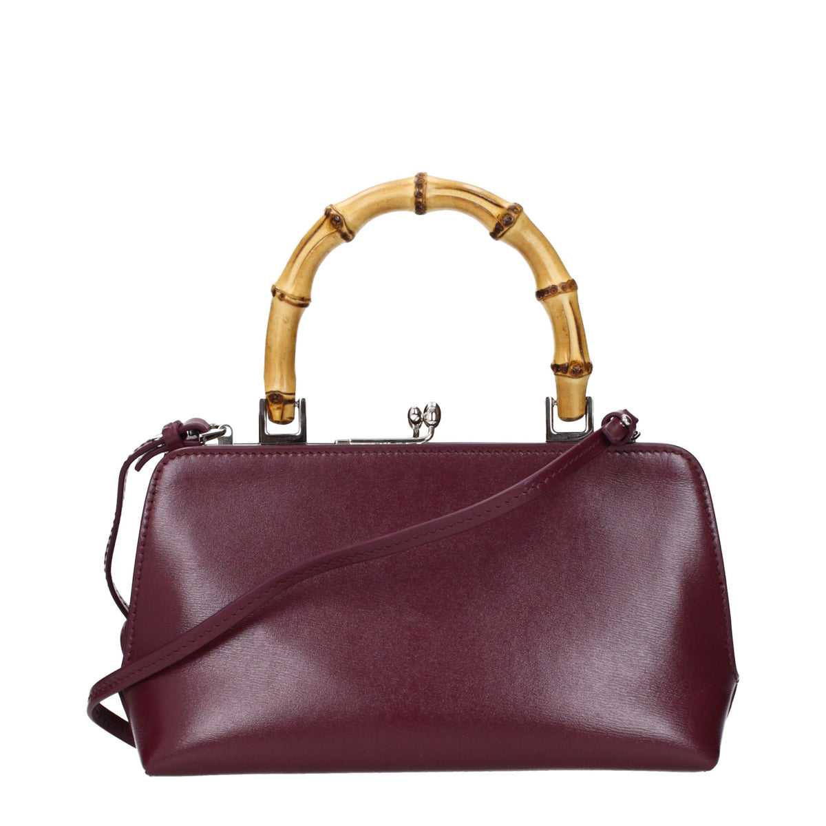 Jil Sander deep red leather handbag with sculptural curved top handle