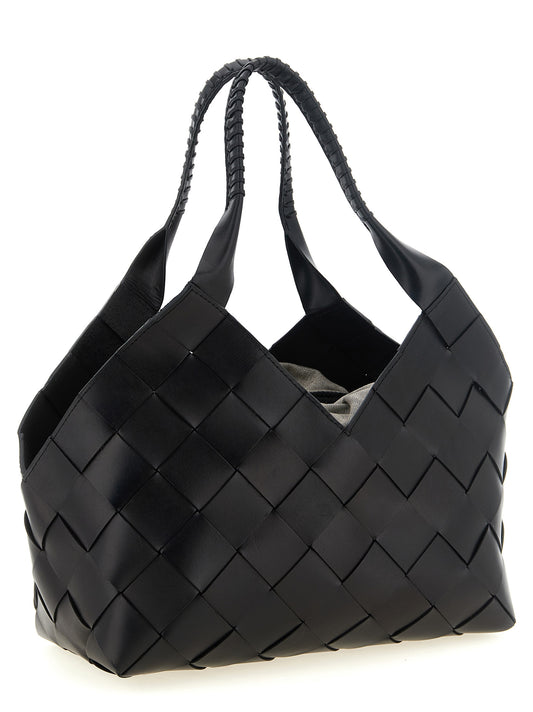 Borsa a spalla Dragon Diffusion Castello in pelle intrecciata nera