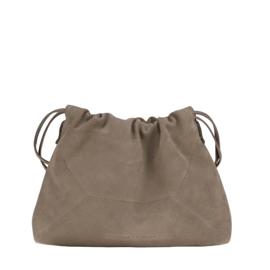 Pouch con coulisse in camoscio Brunello Cucinelli color beige