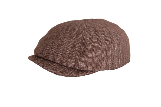 Alain brown wool baker boy cap with a full rounded crown and short peak